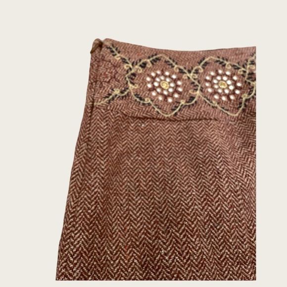 NWT Ann Taylor brown pleated a-line skirt w embroidered waist size 8 - Picture 4 of 8